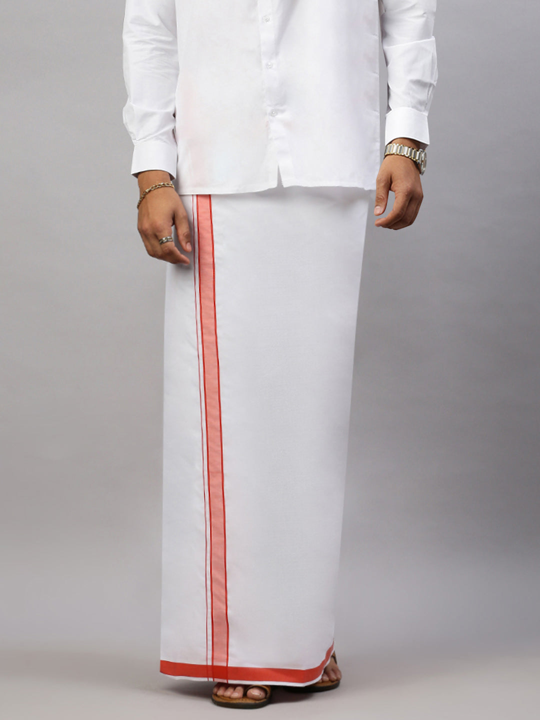 Men White Shirt with Pink Border Single Layer Dhoti Combo WP09