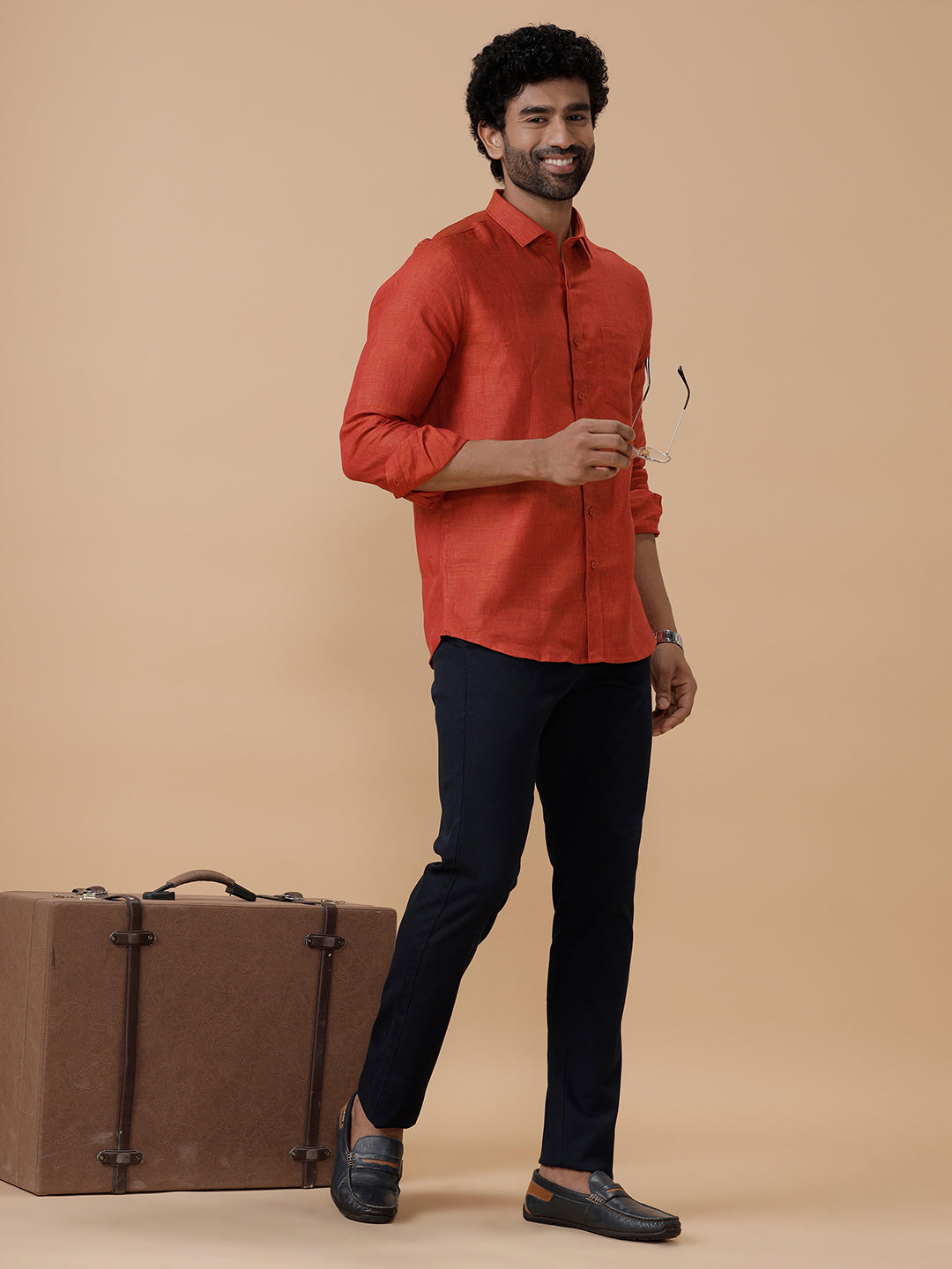 Men Pure Linen Deep Red Shirt L12