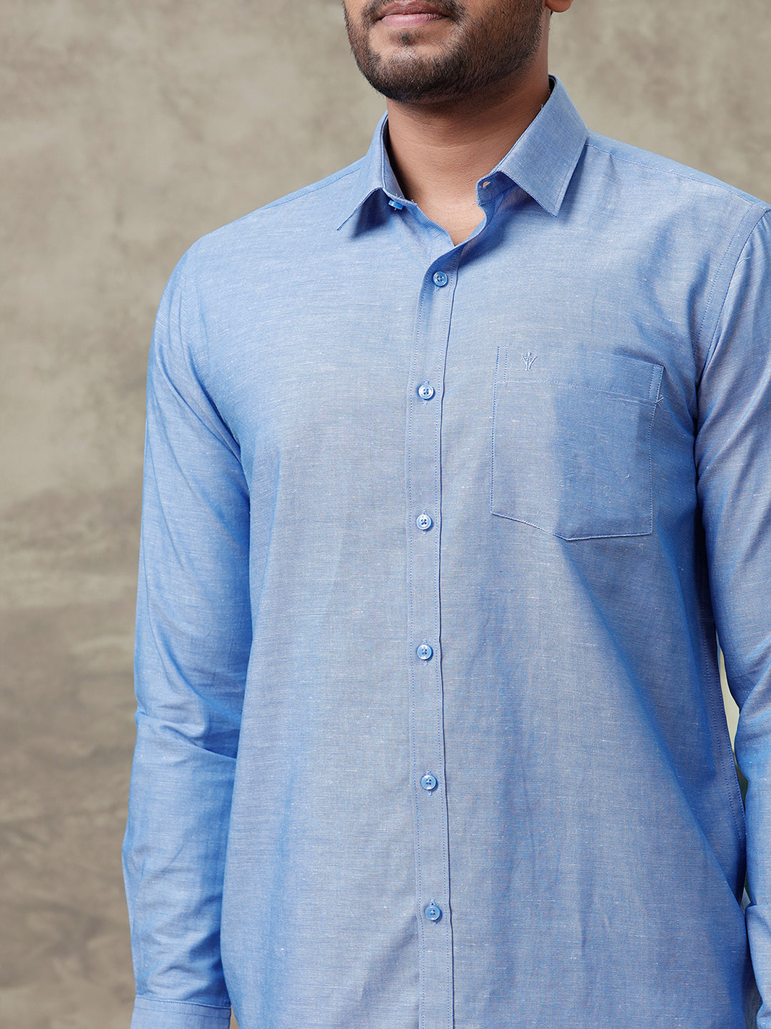Men Linen Cotton Shirt Blue LF4