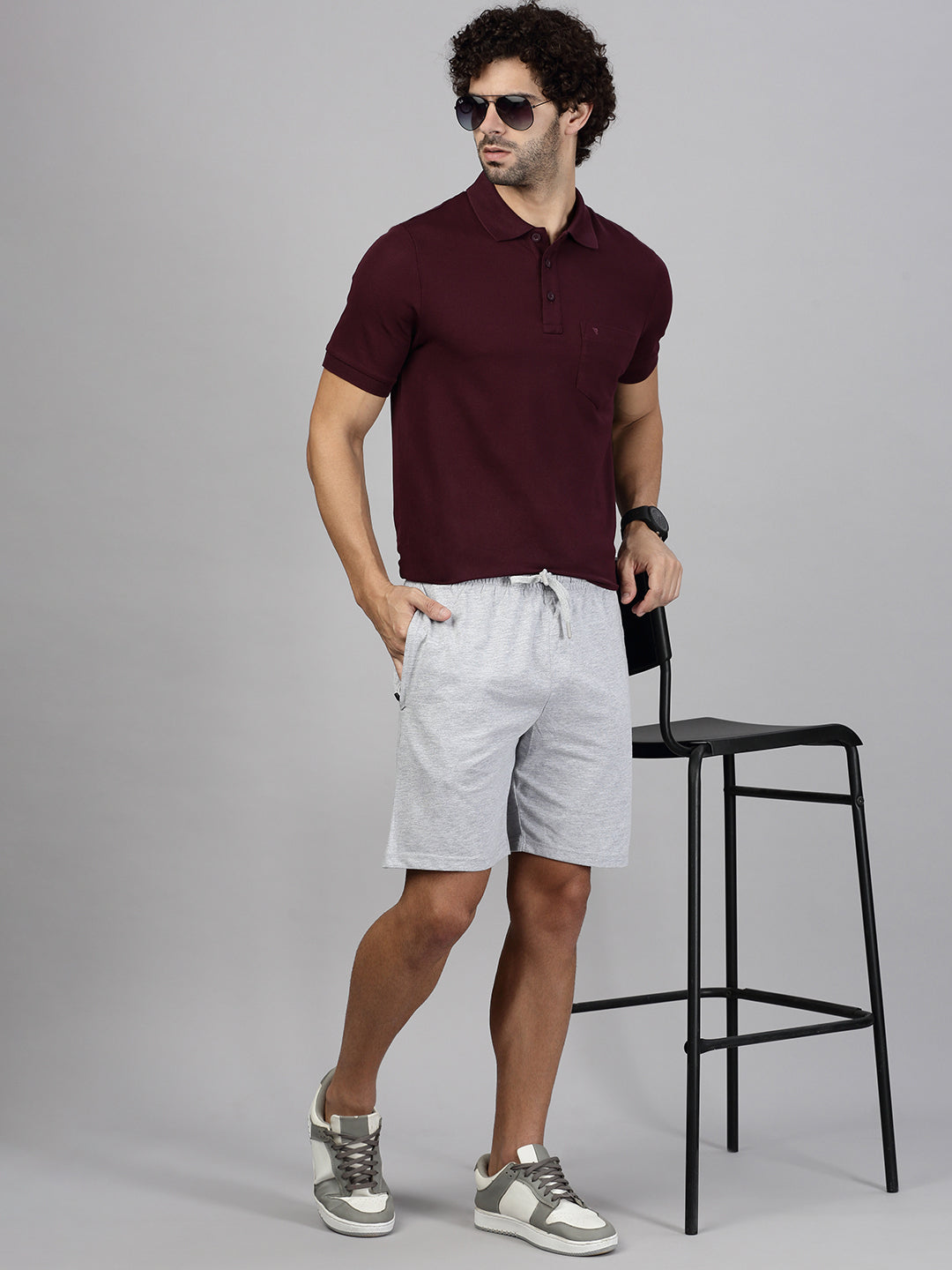 Men Grape T-shirt and Grey Shorts Combo