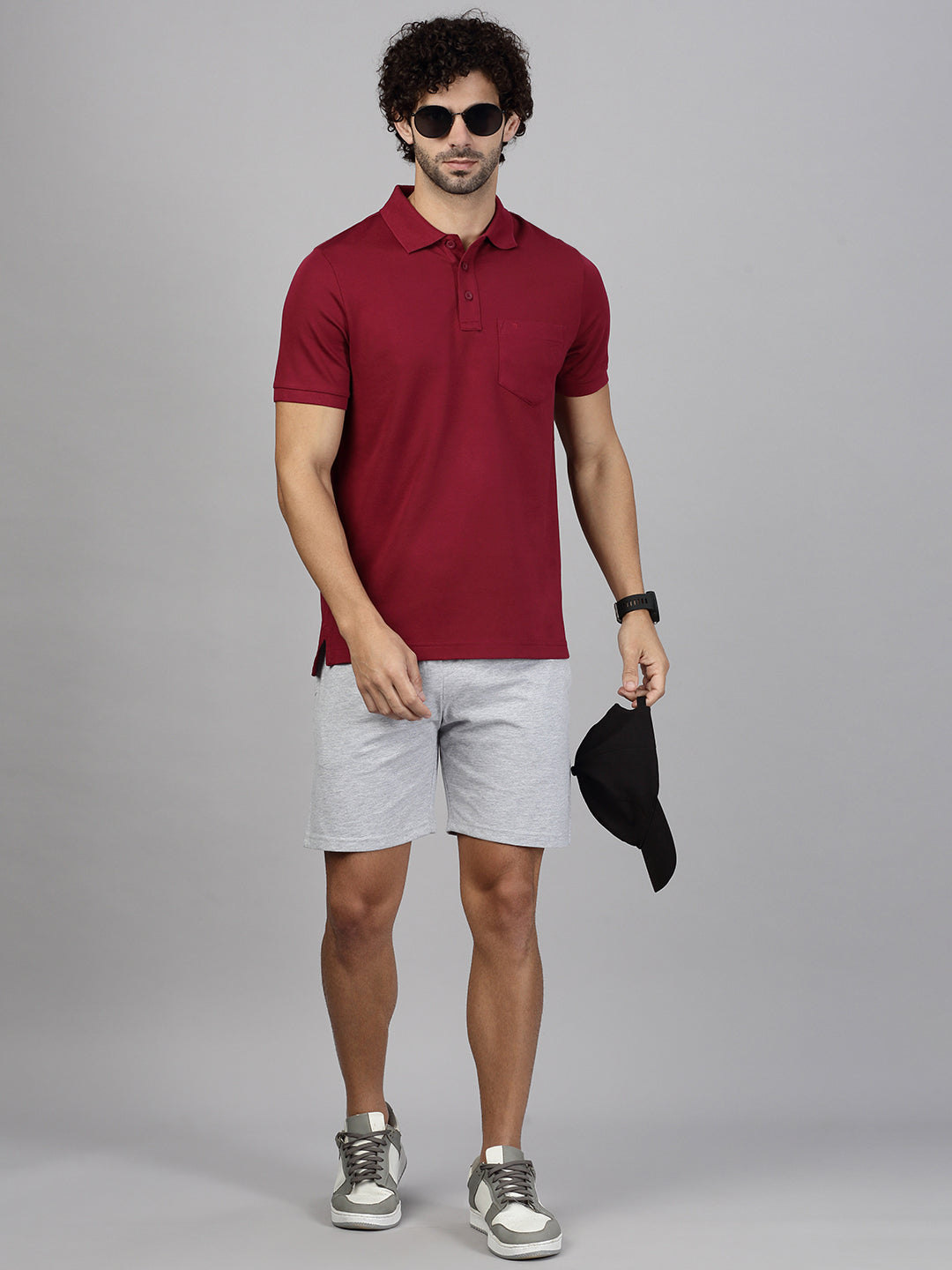 Men Maroon T-shirt and Grey Shorts Combo