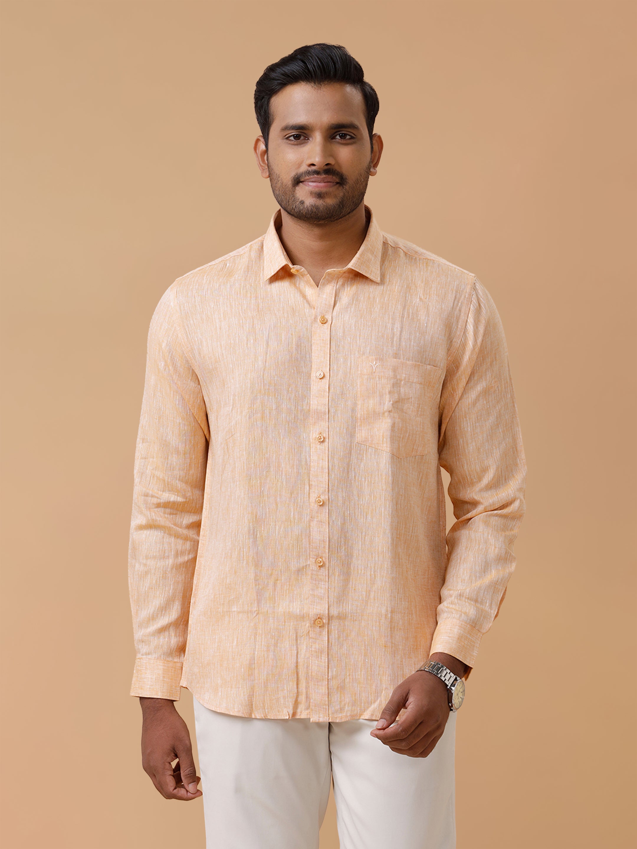 Pure Linen Orange Smart Fit Shirt L19
