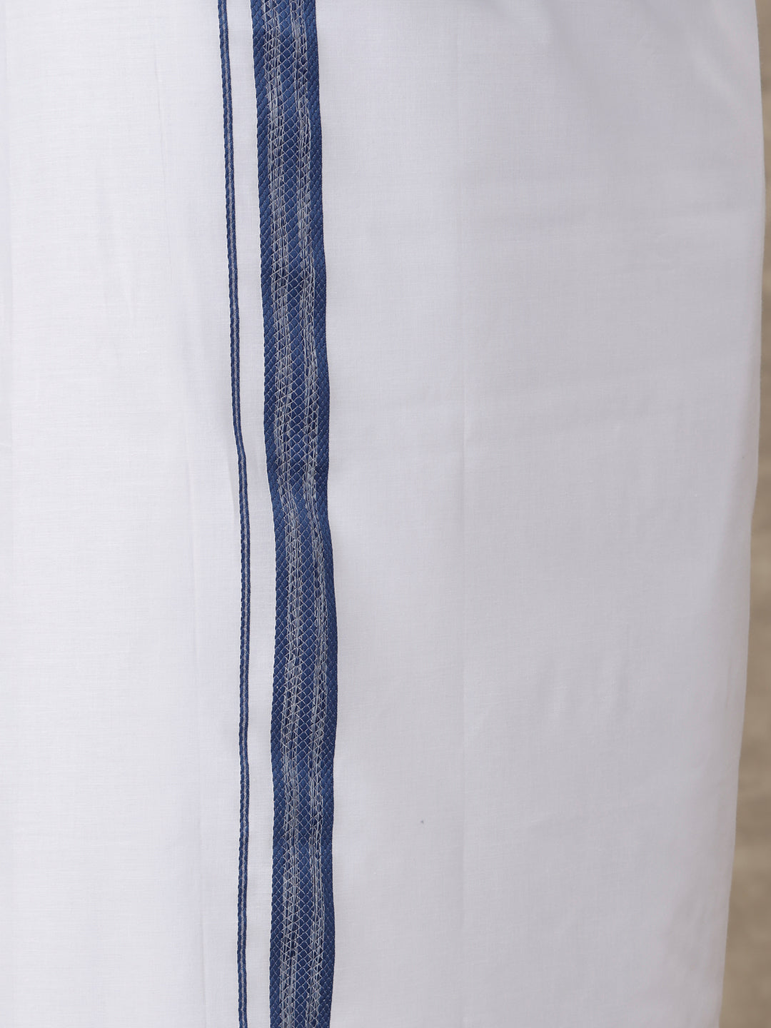 Men Oxford Blue Matching Border Dhoti with Printed Shirt Set Fusion PS7