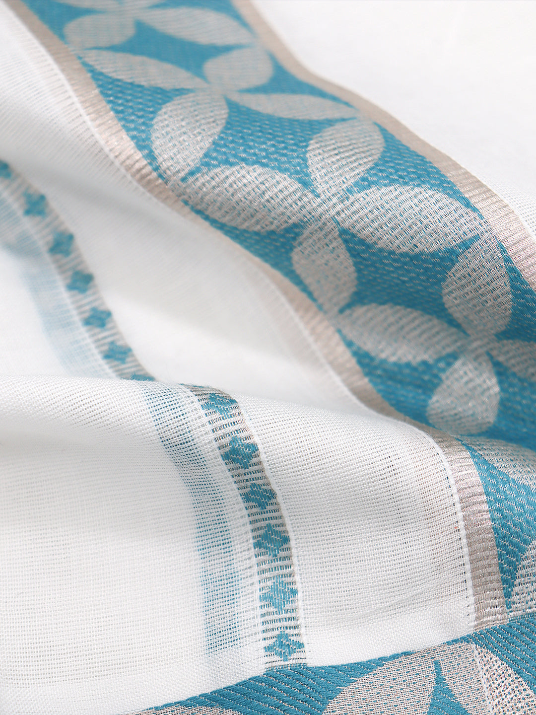 Men Premium Cotton Double Layer White Dhoti with Blue Fancy Jari Border Luxury Club LC17