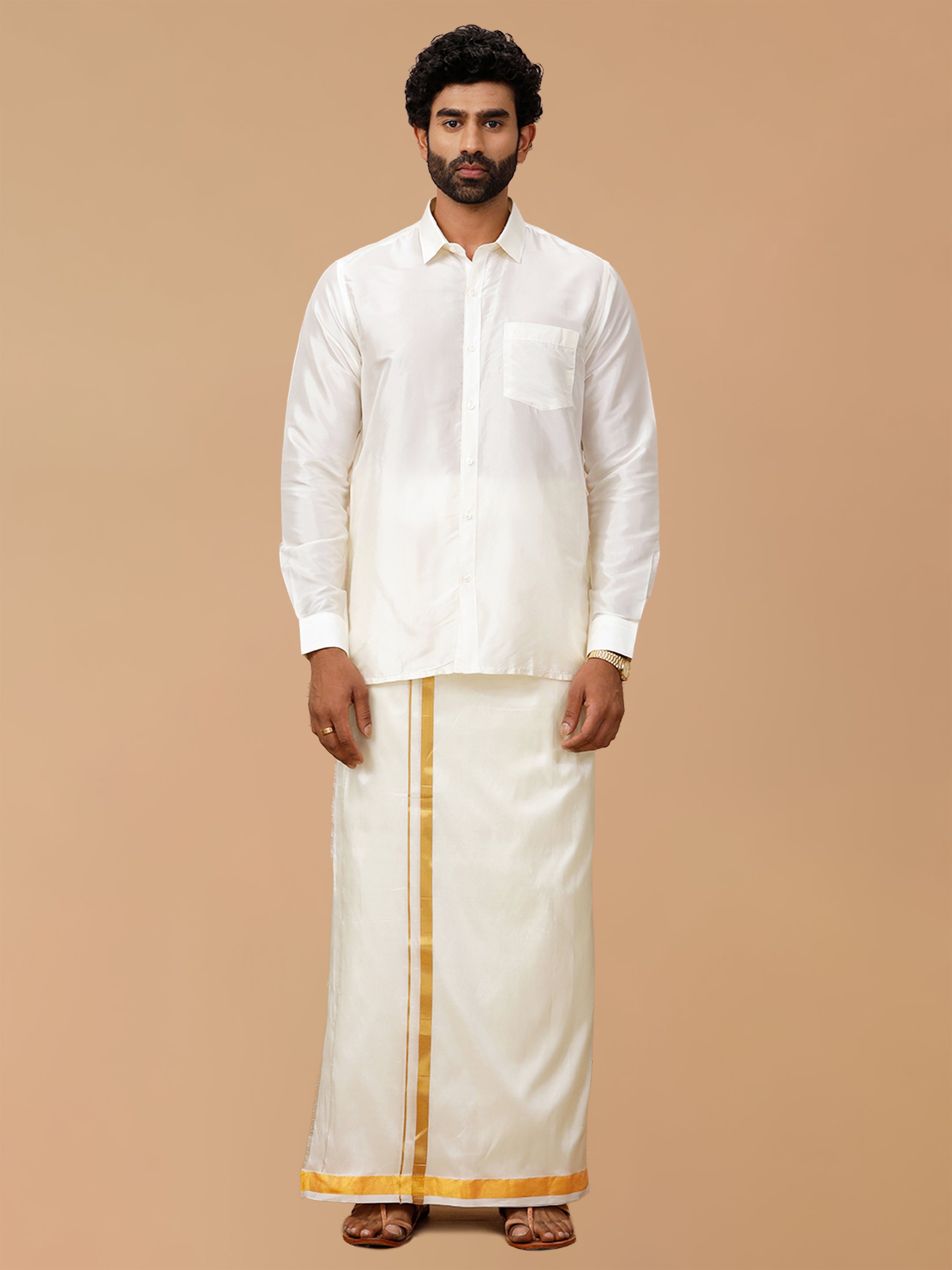 Pure Silk Cream Regular Fit Shirt