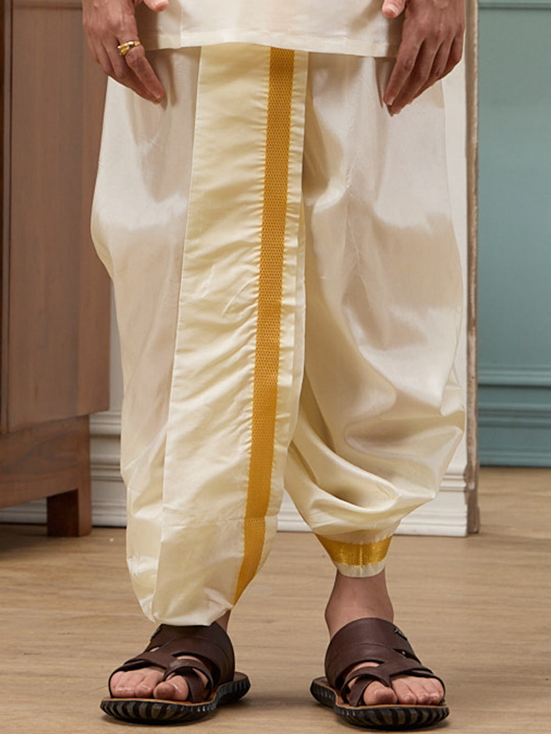 Like Father Like Son Cream Kurta Panchakacham & Towel Set