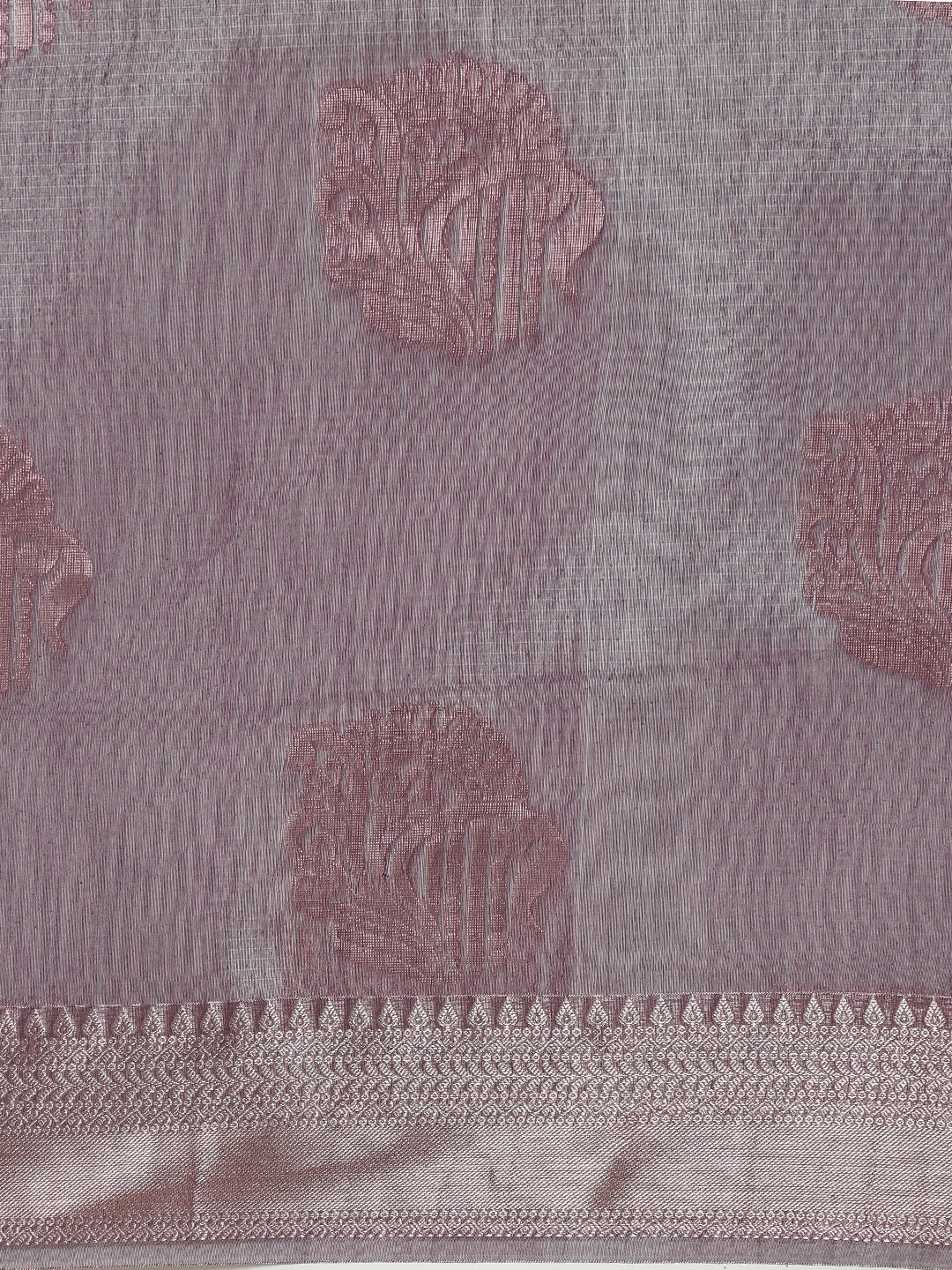 Women Light Purple Kora Cotton Fancy Saree SK110