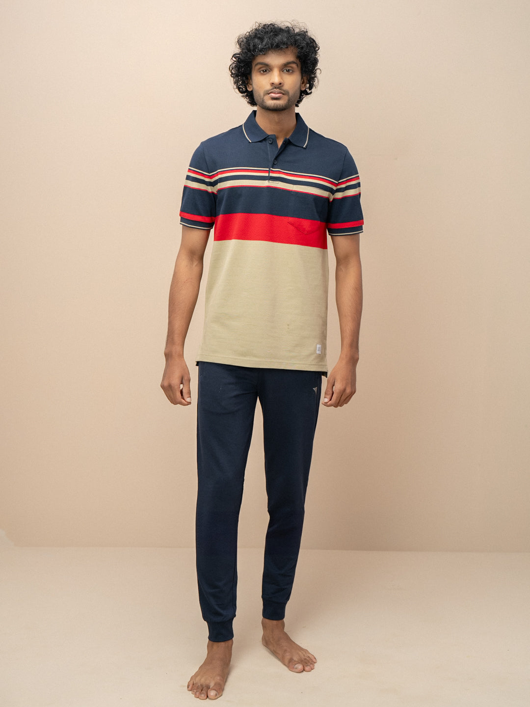 Men Smart Fit Engineered Polo T-Shirt Navy with Green EN18