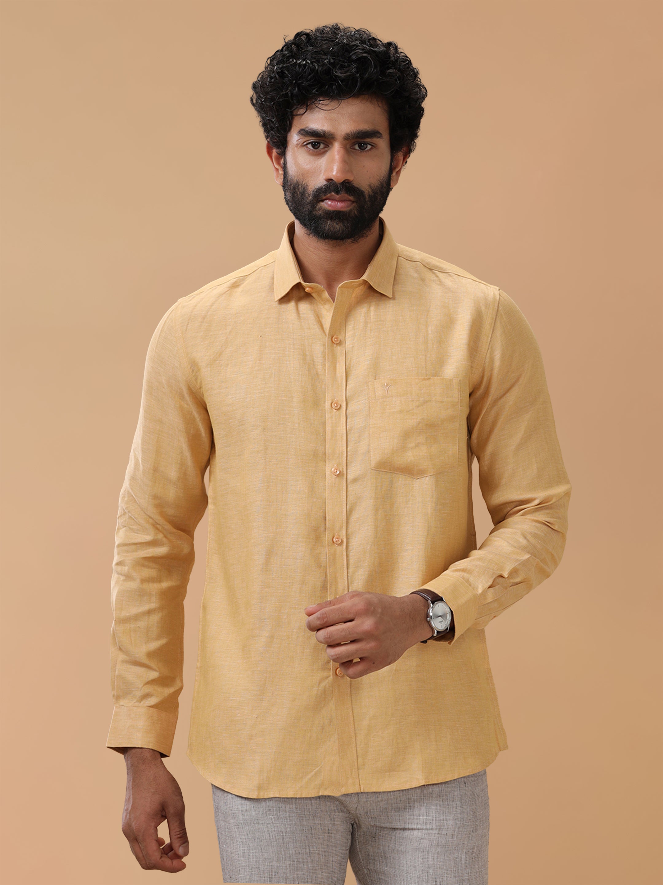 Pure Linen Light Orange Smart Fit Shirt L96