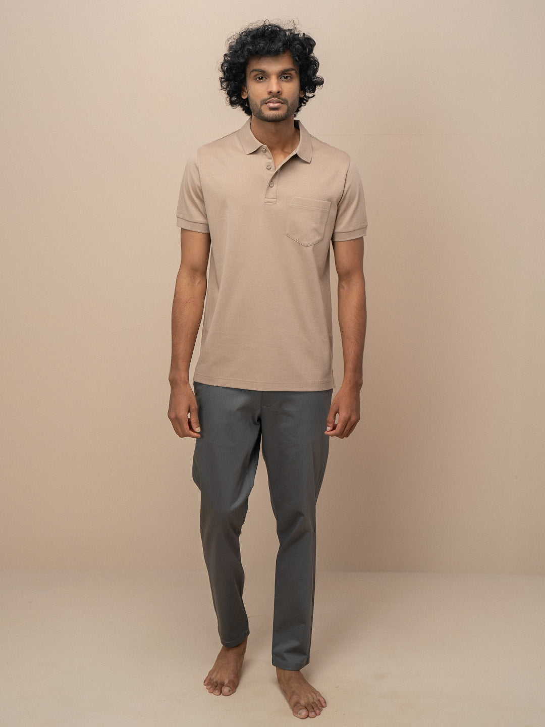 Men Extra Long Staple Cotton Smart Fit Apex Polo T-Shirt Desert Beige AX4