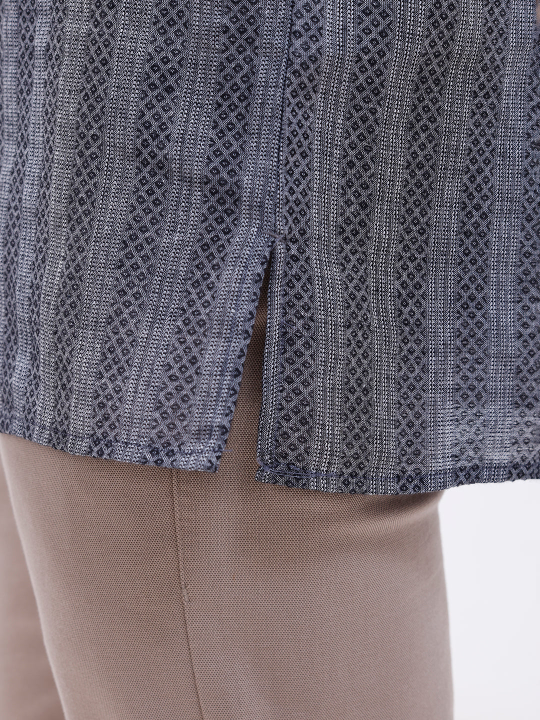 Men Cotton Short Length Self Design Pocket Kurta Mid Grey RK8