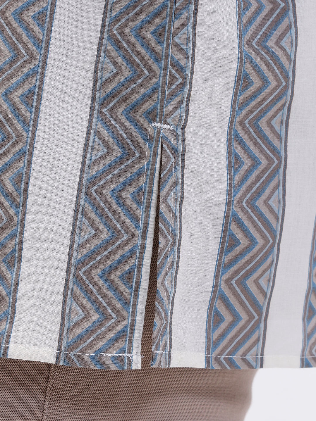 Men Cotton Short Length Printed Pocket Kurta LT Beige OF8