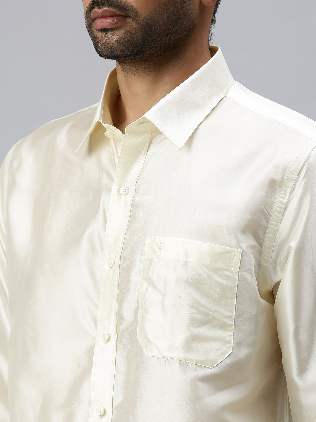 Mens Silk Feel Cream Shirt Full Sleeves with Readymade Dhoti Combo-Zoom view