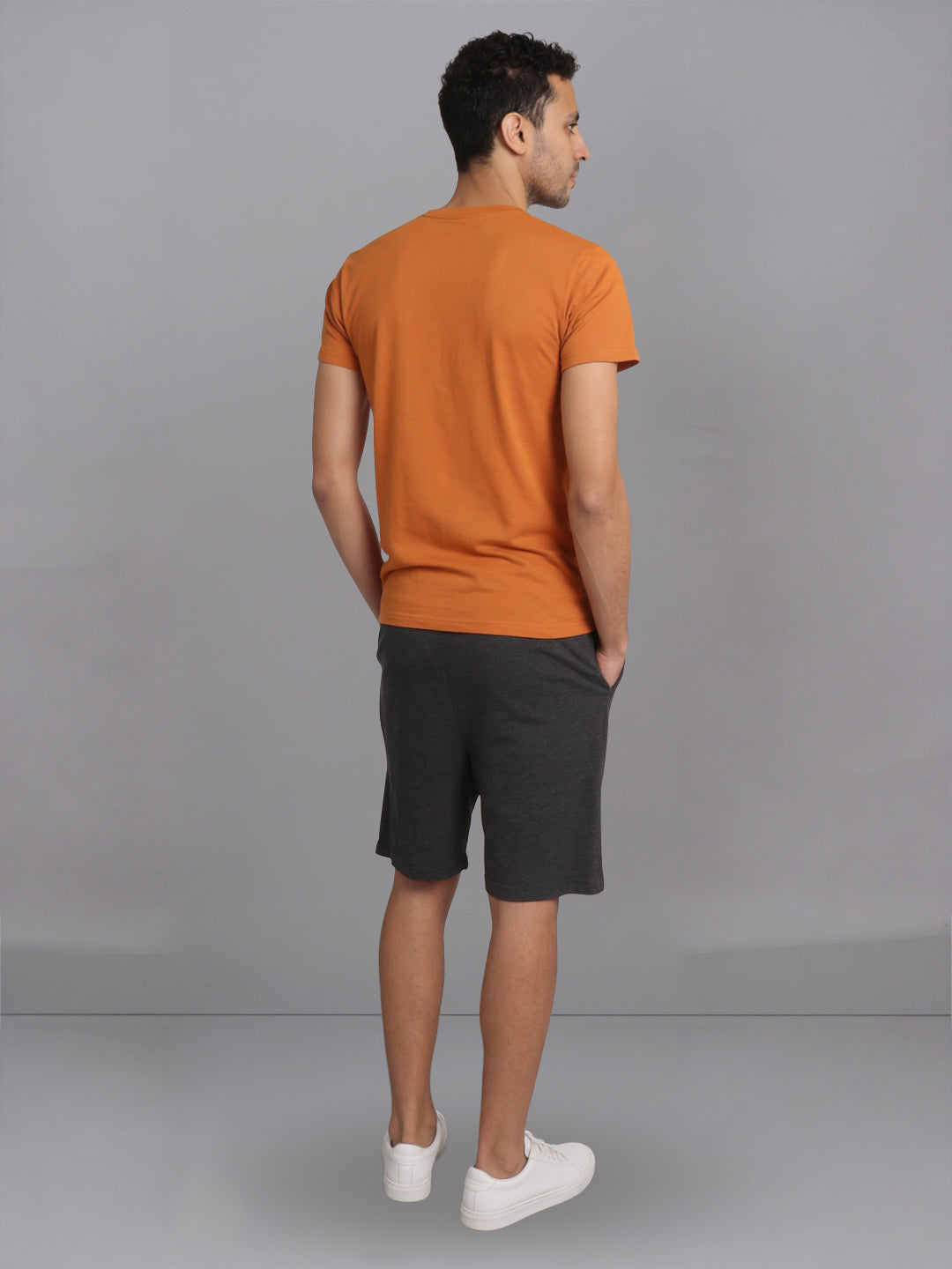 Men Mustard Crew neck T-Shirt with Charcoal Shorts Combo ES8