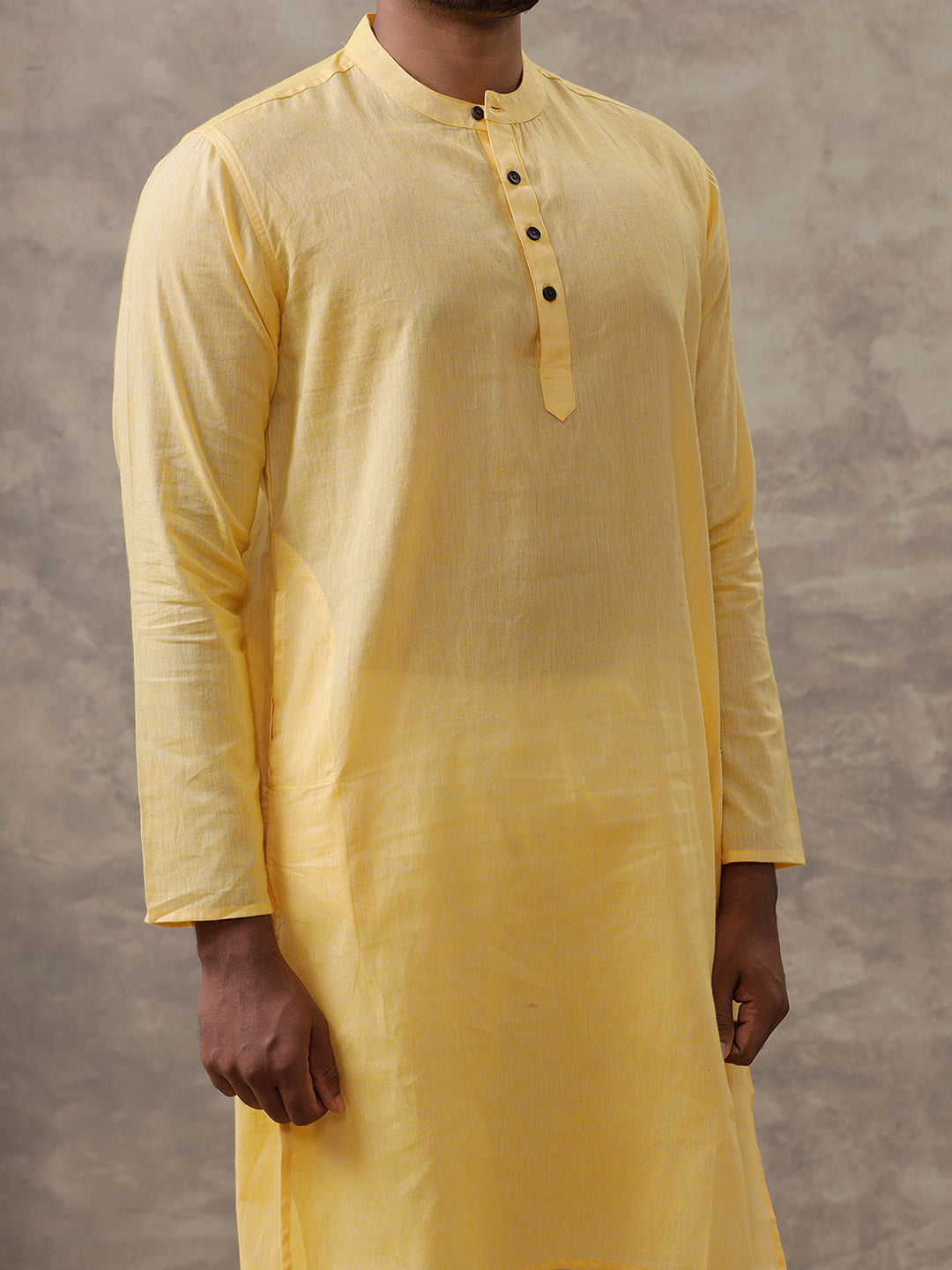 Men Cotton Full Length Plain Pocket Kurta Light Pale Yellow Y20