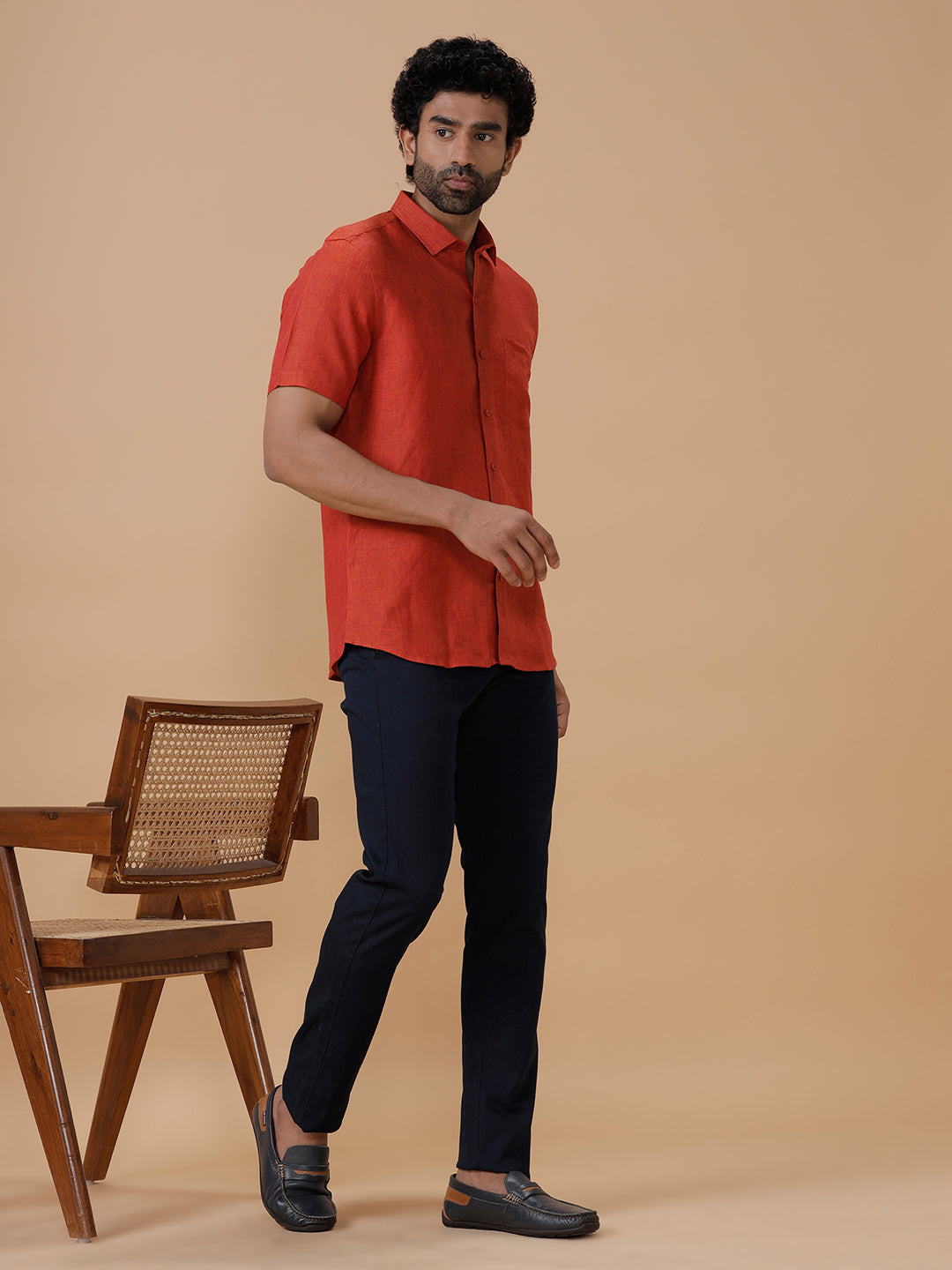 Men Pure Linen Deep Red Shirt L12