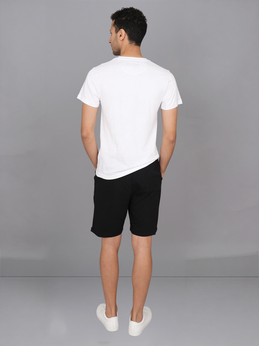 Men White Crew neck T-Shirt with Black Shorts Combo ES1