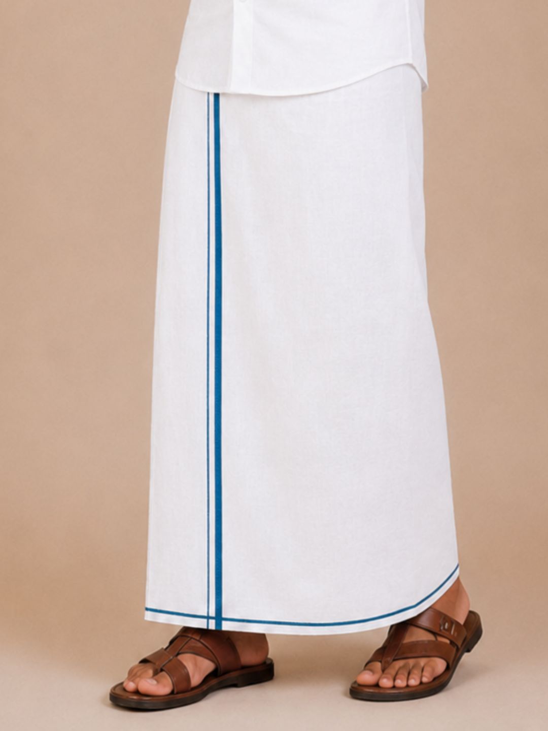 Men Cotton Linen Single Layer White Dhoti with Small Border Lee Sort LDS02