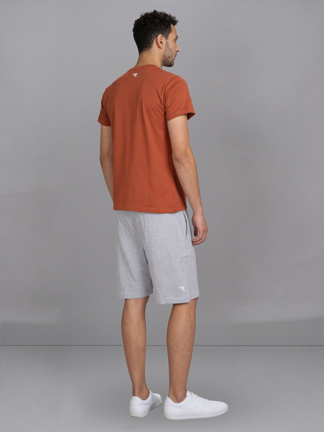 Men Orange Crew neck T-Shirt with Grey Shorts Combo ES3