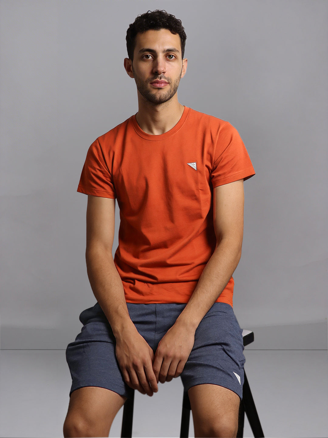 Men Orange Crew neck T-Shirt with Denim Shorts Combo ES10