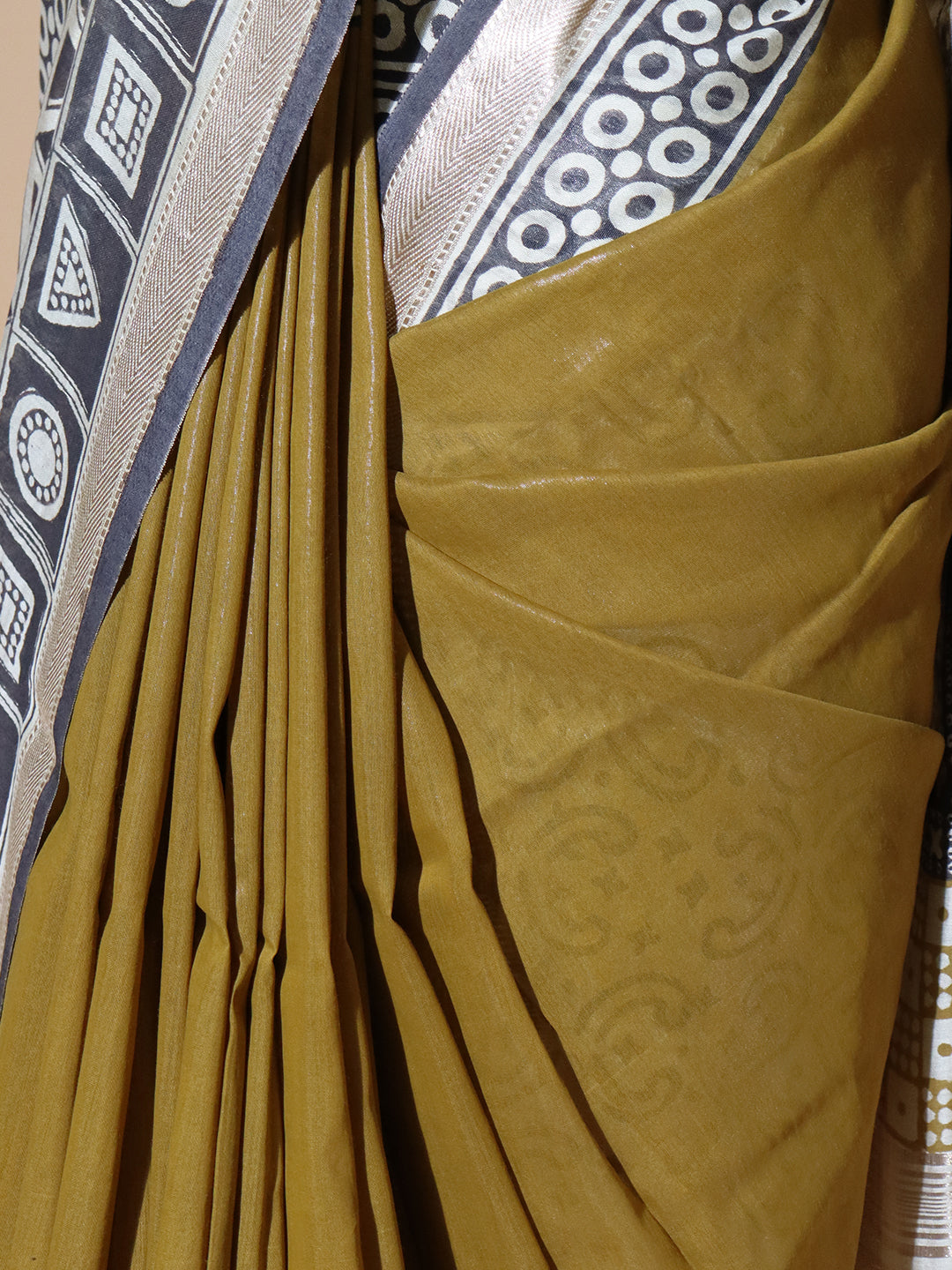 Women Mustard Green Semi Chanderi Cotton Printed Saree SC81