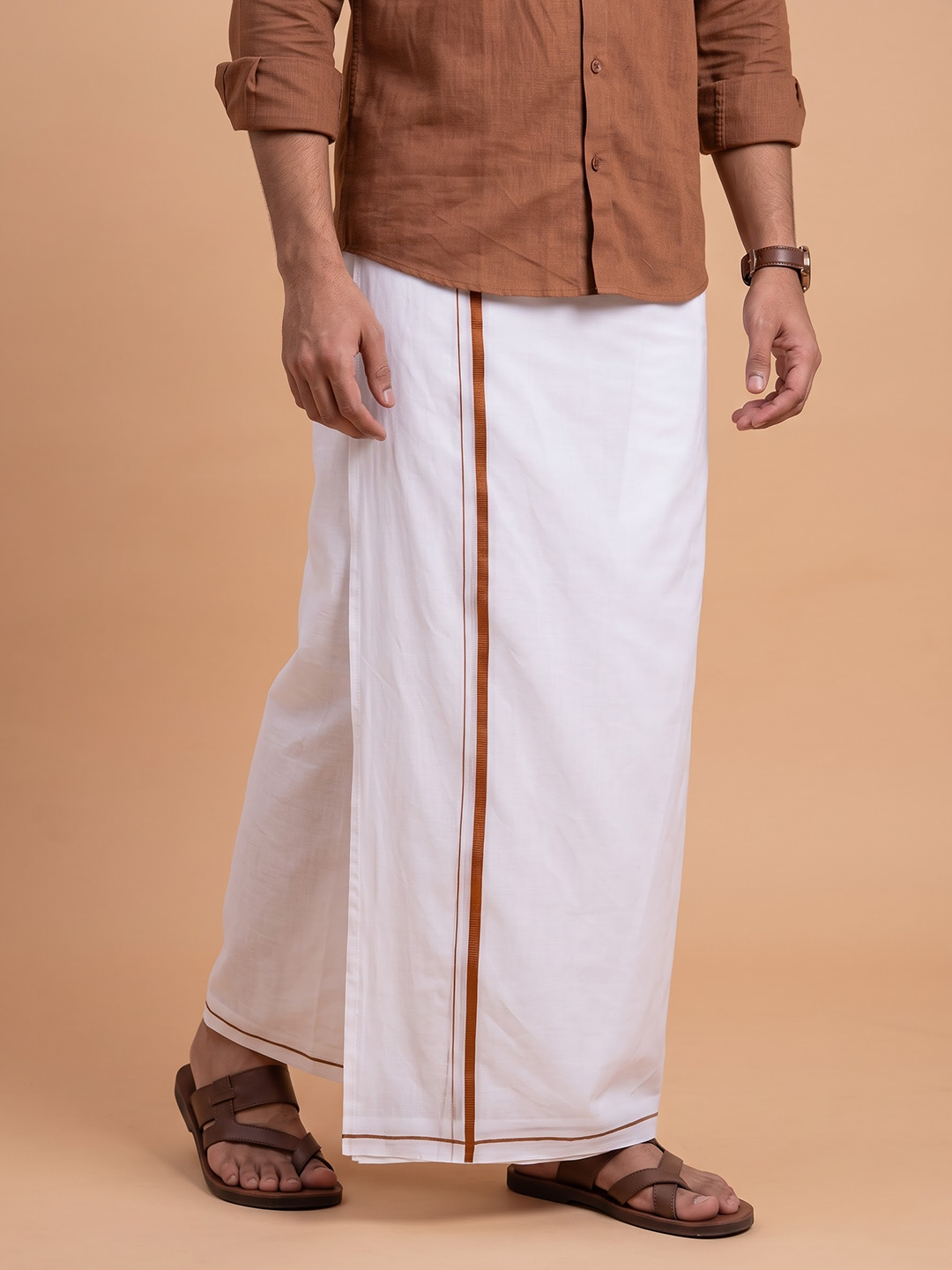 Double Layer 100% Cotton White Dhoti with Small Border - GS03