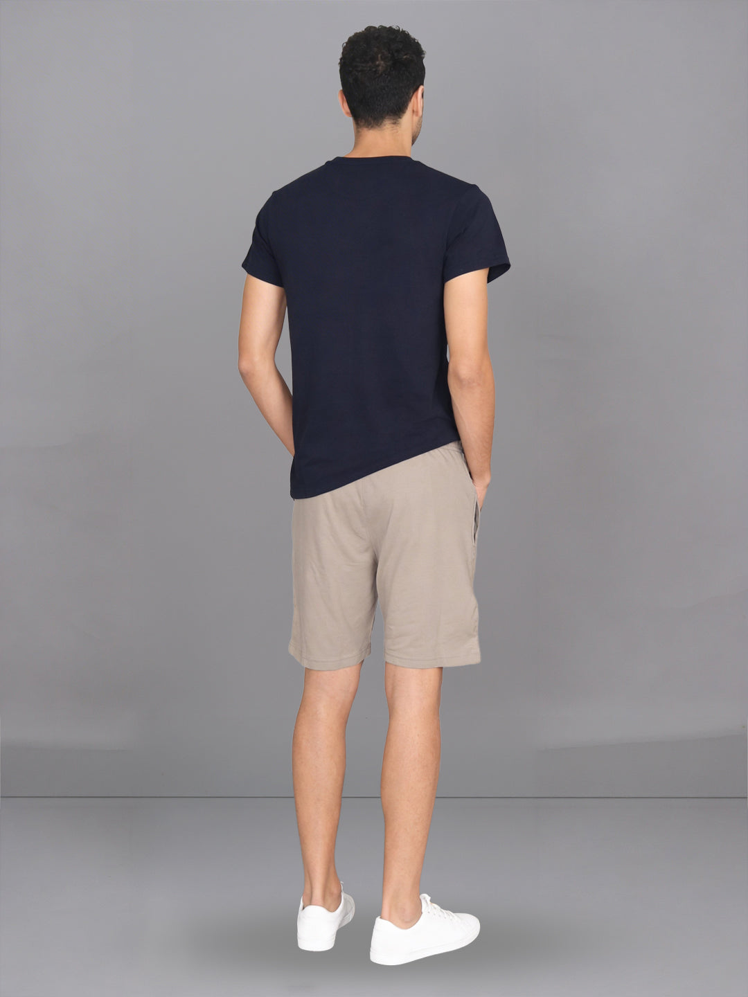 Men Navy Crew neck T-Shirt with Beige Shorts Combo ES6