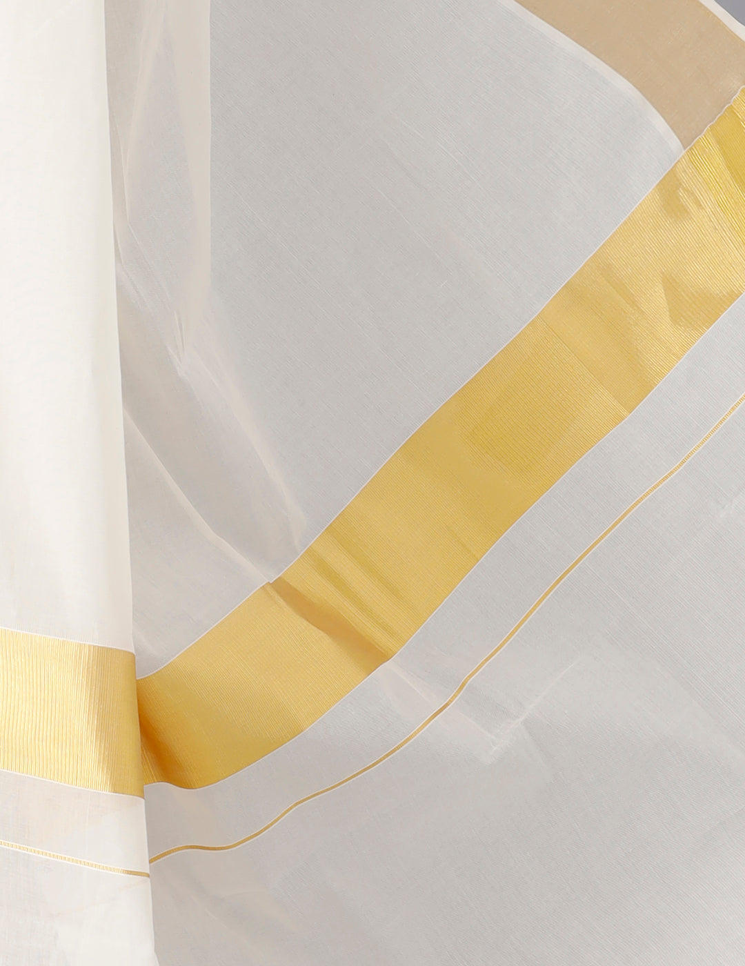 Women Traditional Kerala Cream Plain Saree with Gold Border KS222