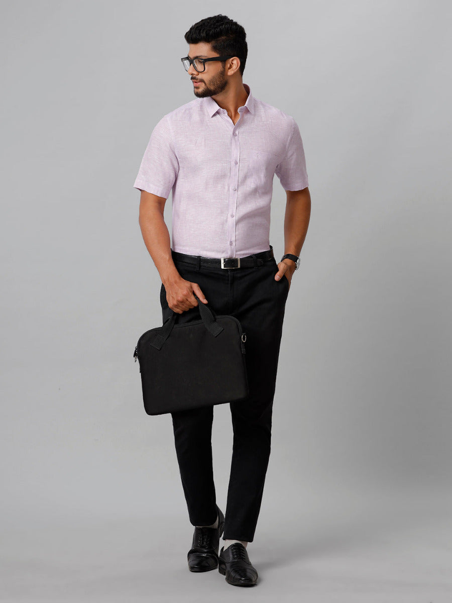 Mens Pure Linen Violet Smart Fit Half Sleeves Shirt-Full view