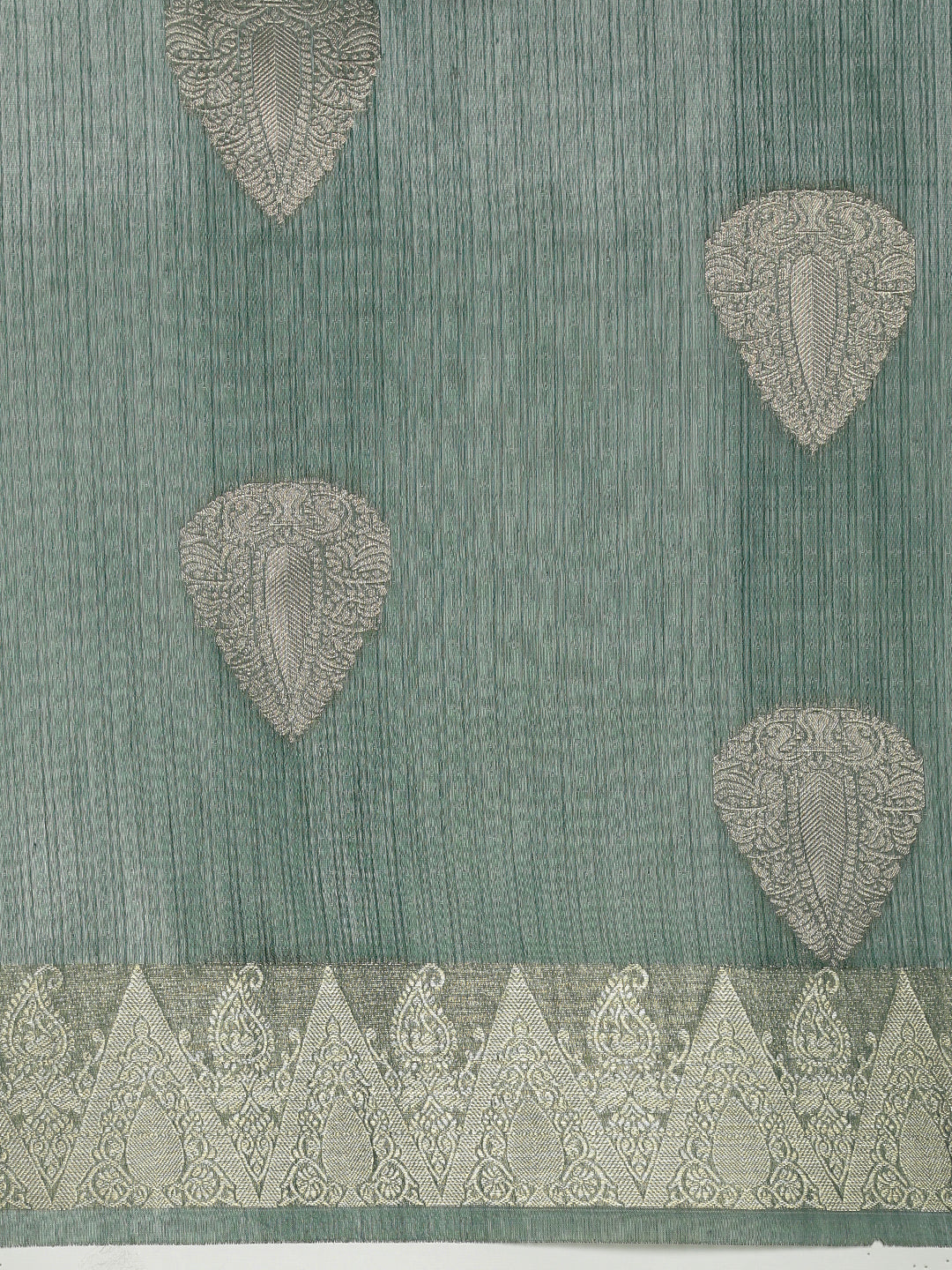 Women Semi Kora Cotton Dark Green Saree SK122