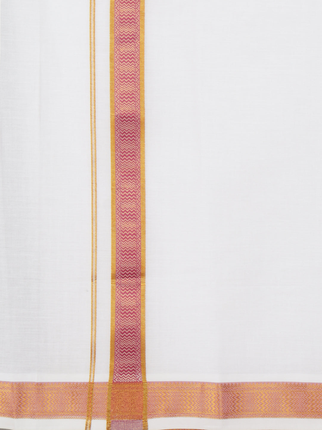 Men Cotton Blend Readymade Double Layer White Dhoti with Fancy Jari Border GGEA03