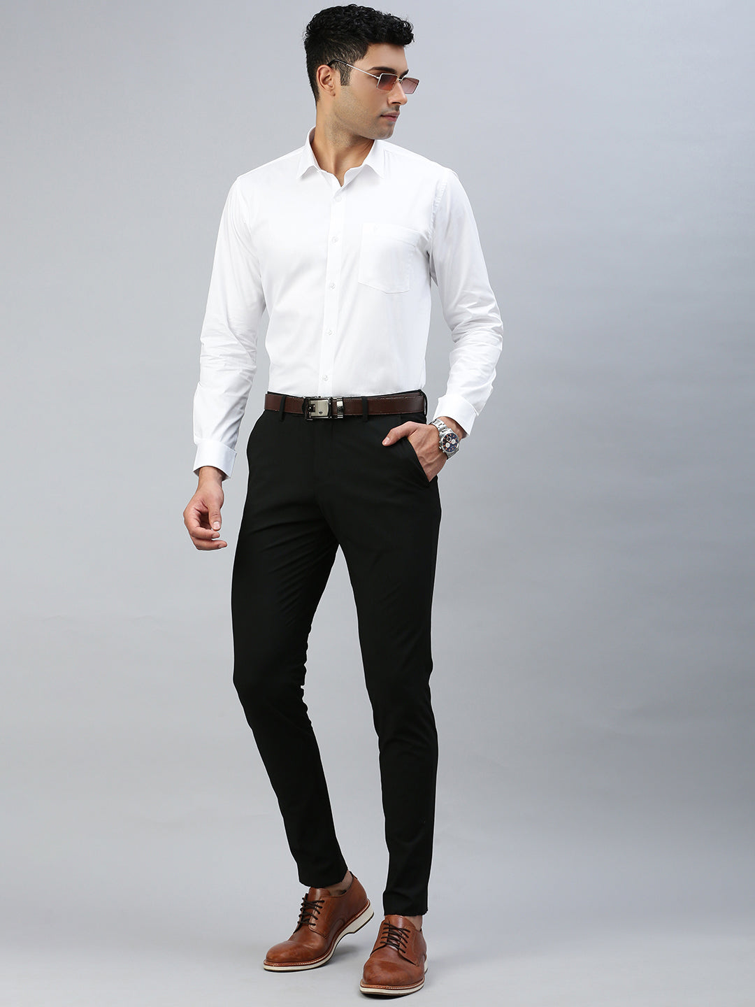 Men 100% Cotton White Shirt Classic Cotton