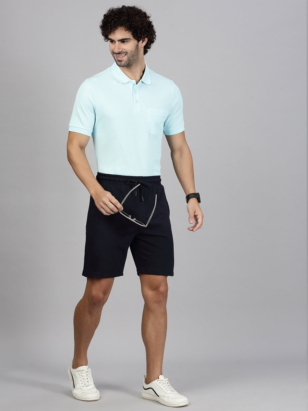 Men Aqua Blue T-shirt and Black Shorts Combo
