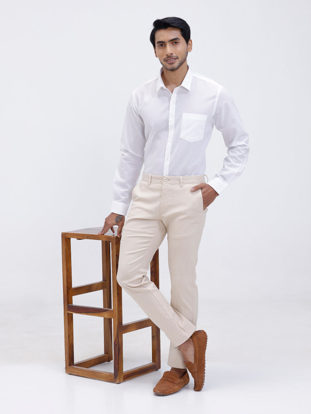 Mens Cotton Shirt and Linen Cotton Beige Trouser Combo TR15501