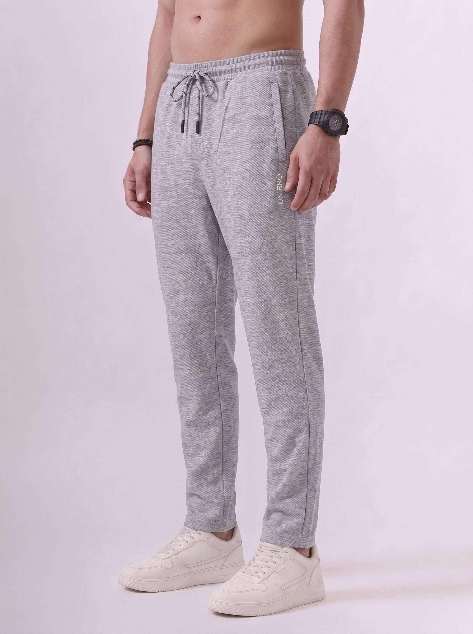 Cotton Rich Regular Fit Grey Melange Popcorn Track Pant PTK3