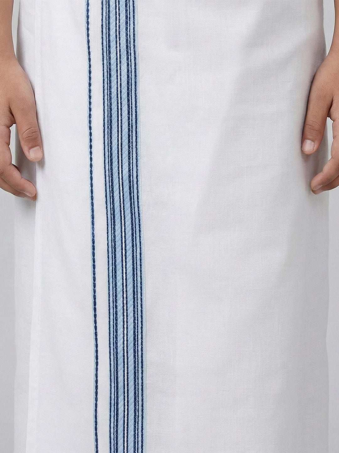 Boys Light Blue Matching Border Dhoti With Printed Shirt Set Fusion PS23