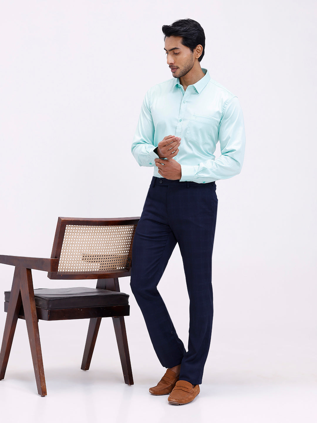 Men Cotton Blend Shirt Snowmint Green T53 ACT10