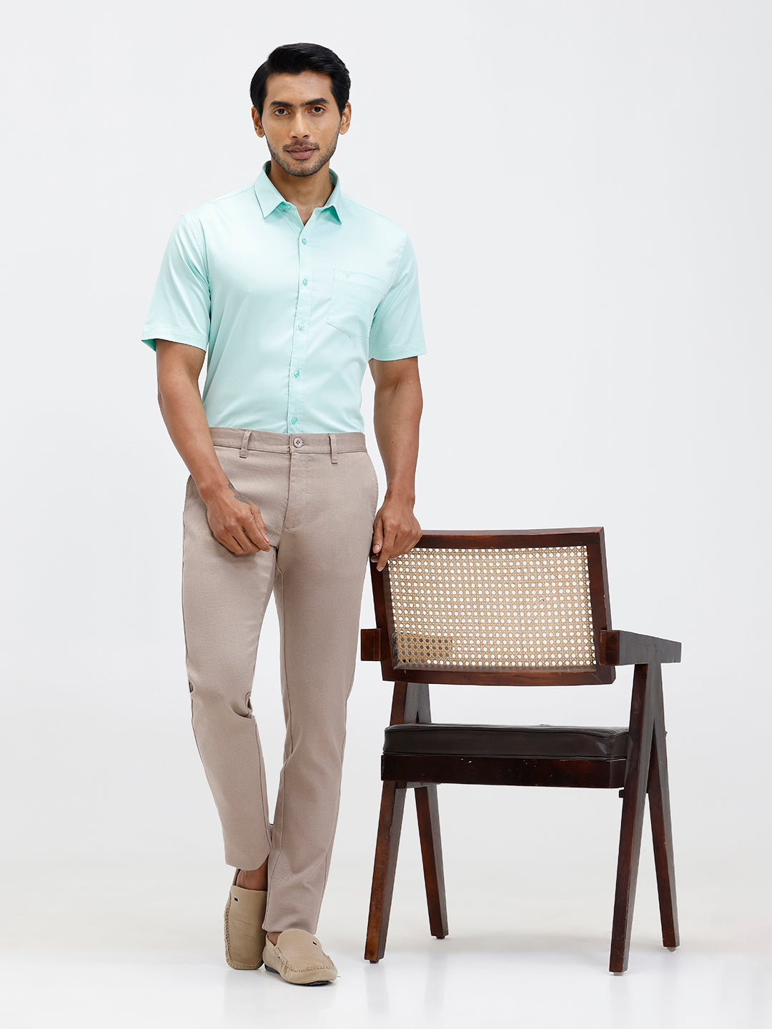 Men Cotton Blend Shirt Snowmint Green T53 ACT10