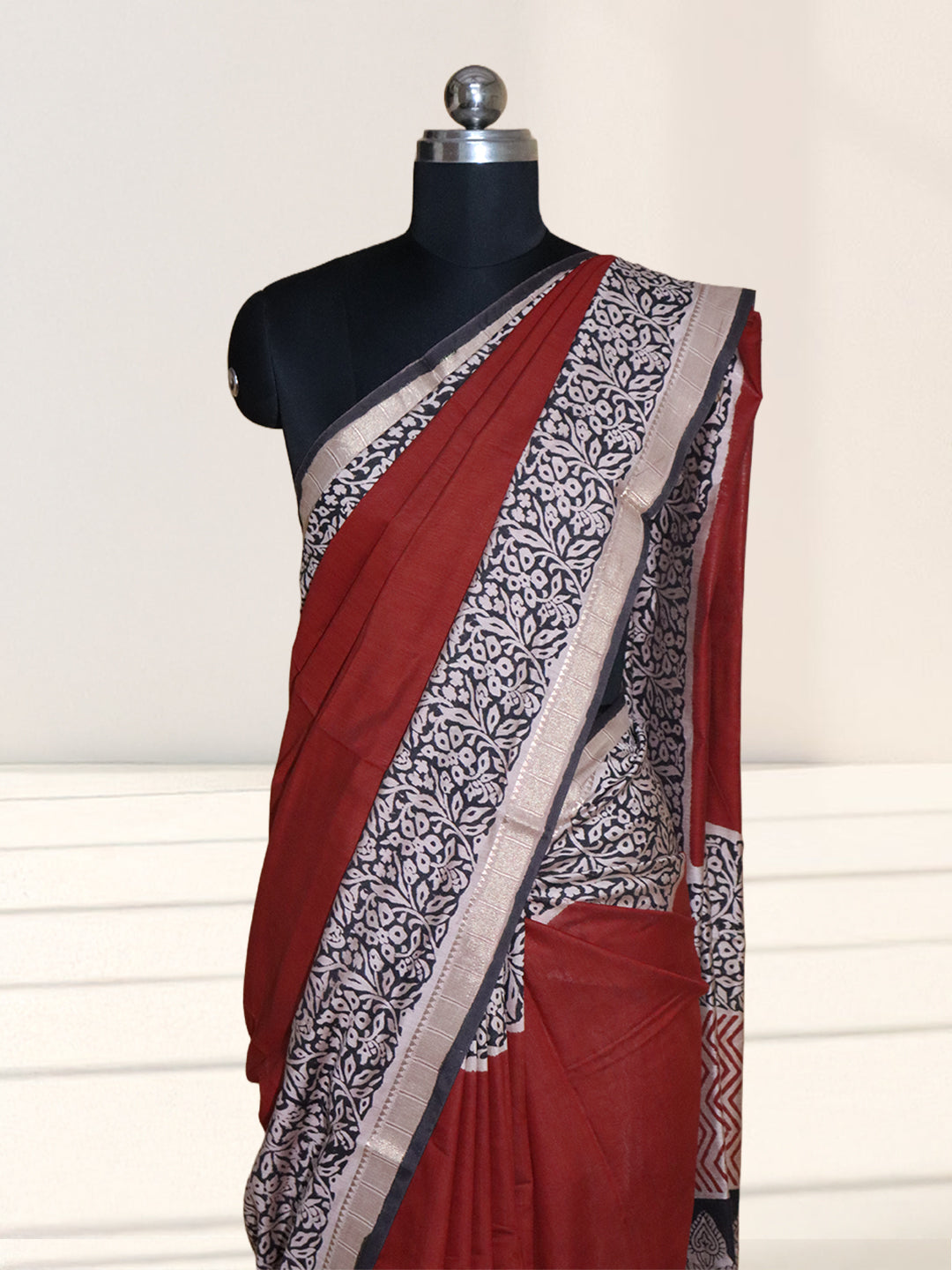 Women Maroon Semi Chanderi Cotton Printed Saree SC77