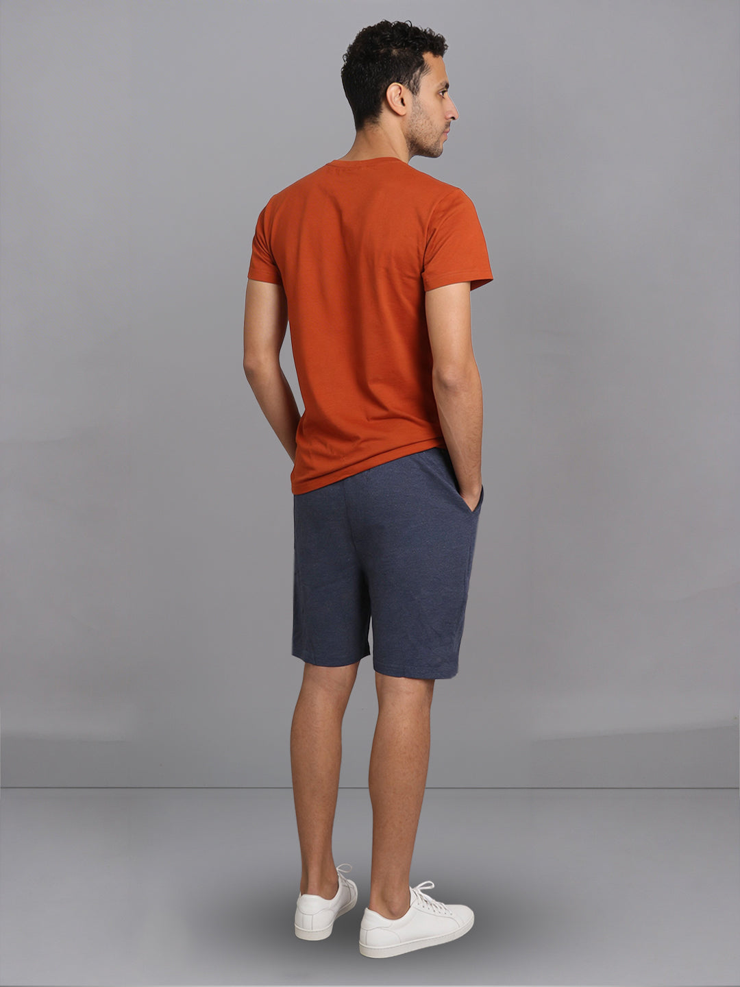 Men Orange Crew neck T-Shirt with Denim Shorts Combo ES10