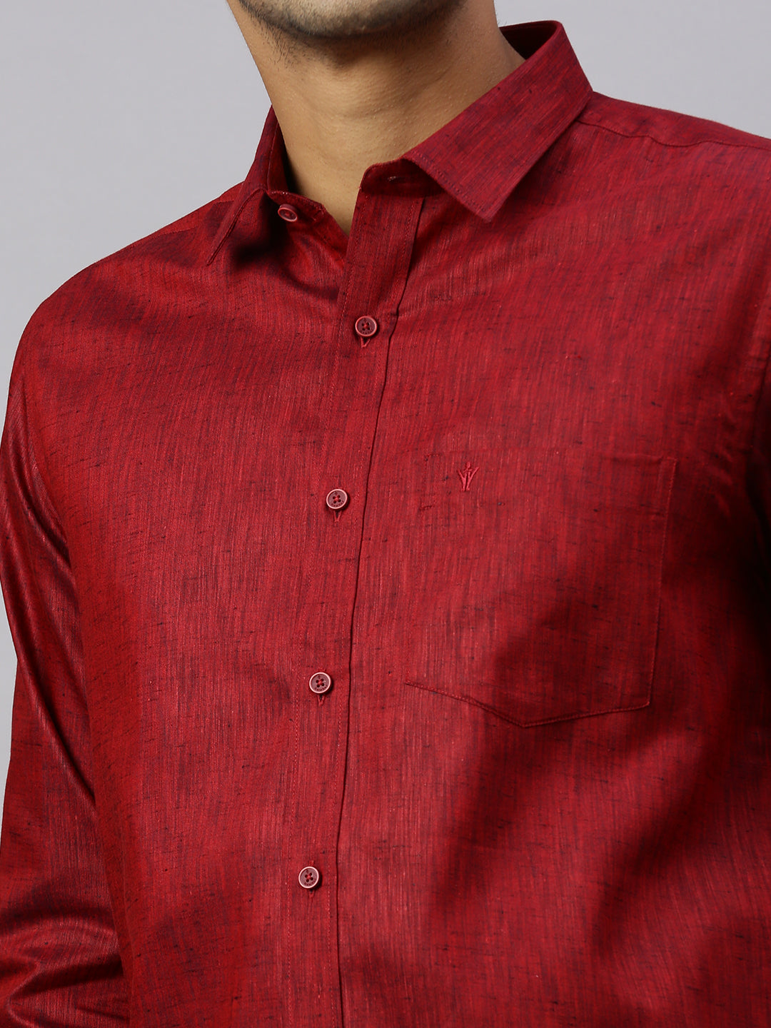 Men Cotton Rich Maroon Shirt and Tissue Dhoti Set C81