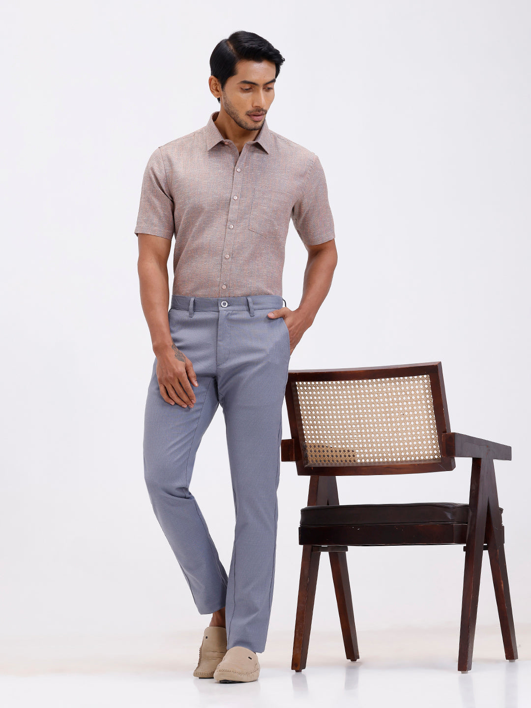 Men Cotton Rich Shirt Greeny Orange Trendy 12 YL16