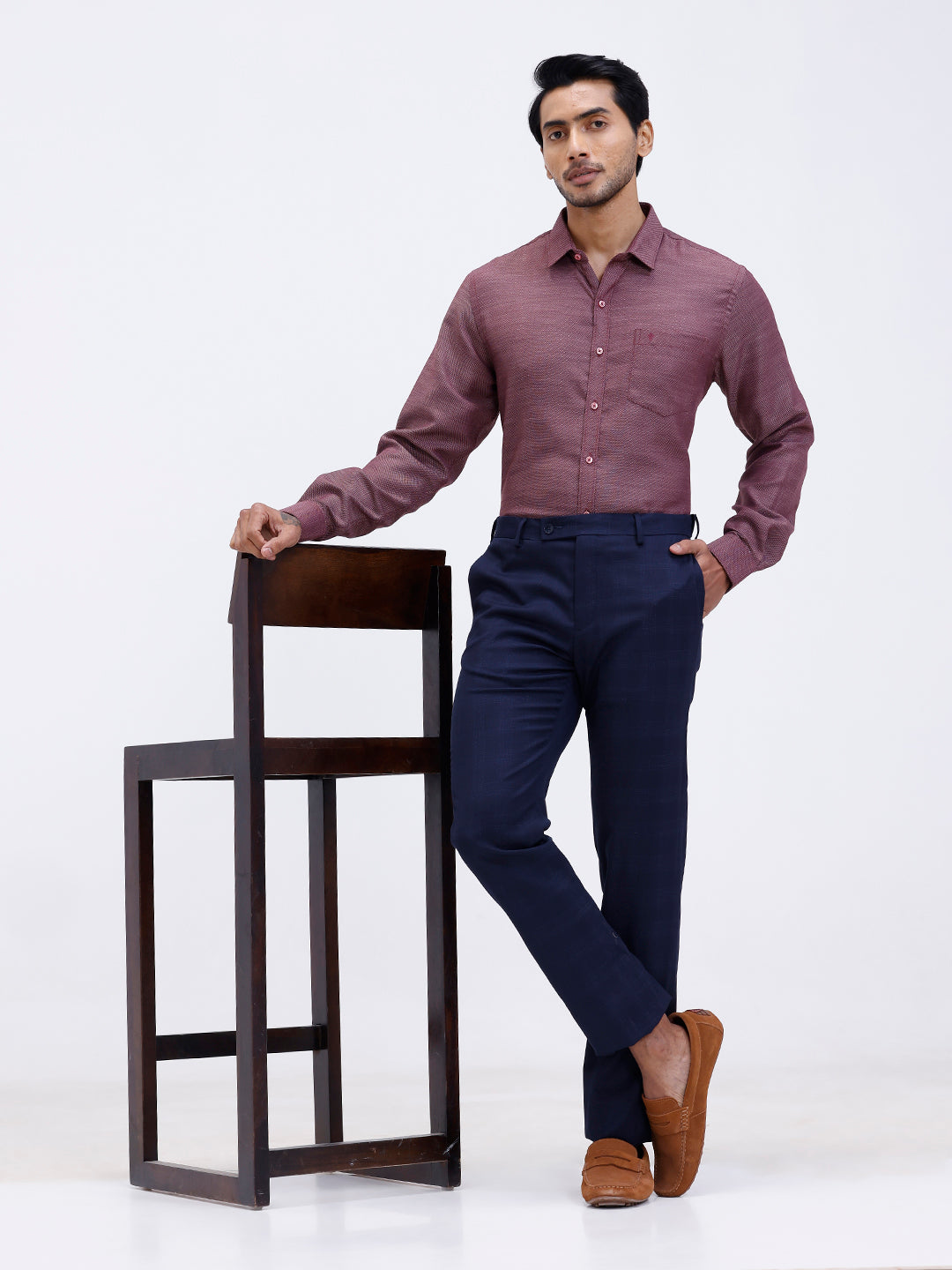 Men Cotton Rich Full Sleeve Shirt Maroon Red Dobby T59 AIT2