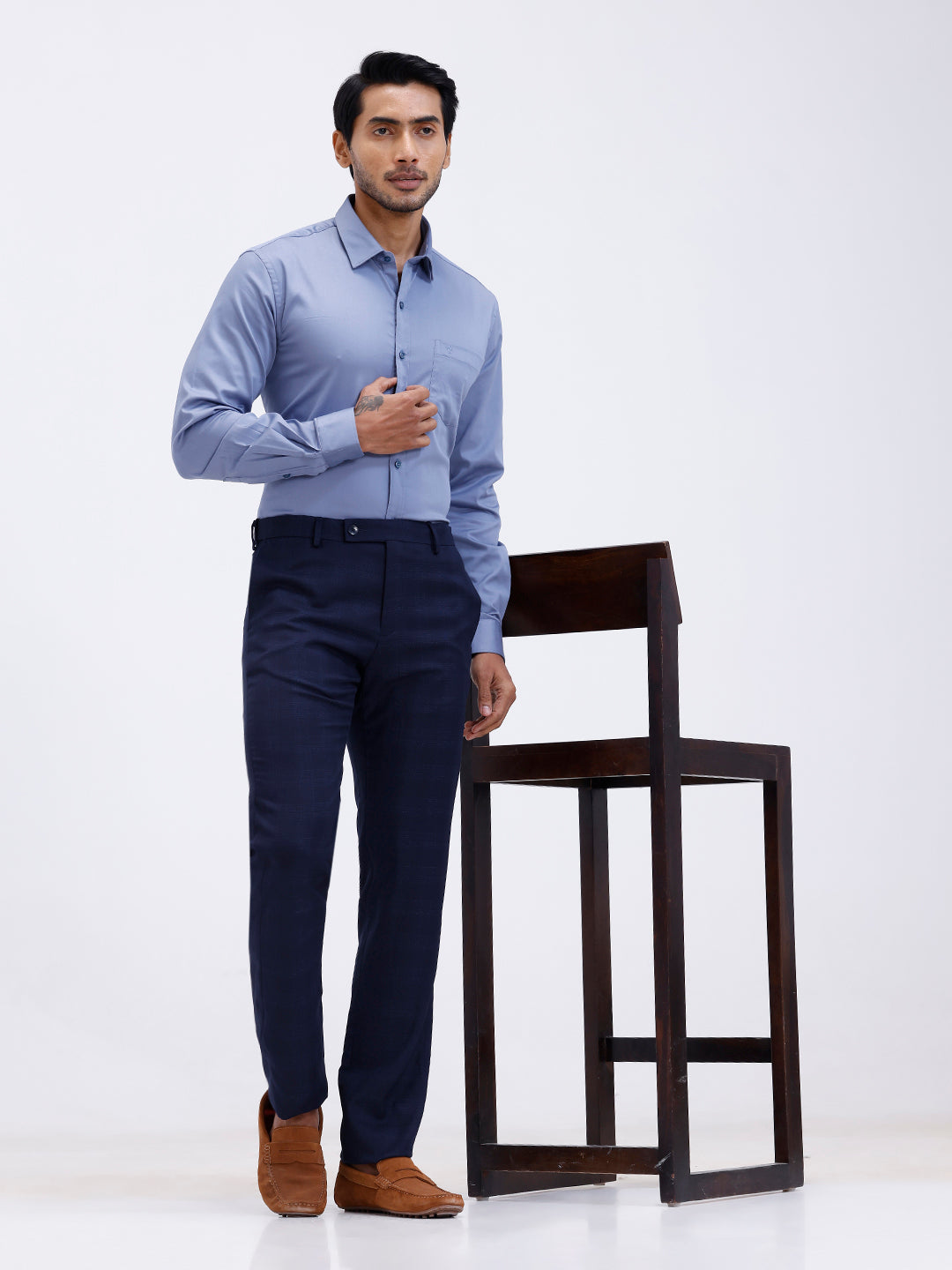 Men Cotton Blend Shirt Greyish Blue T53 ACT7