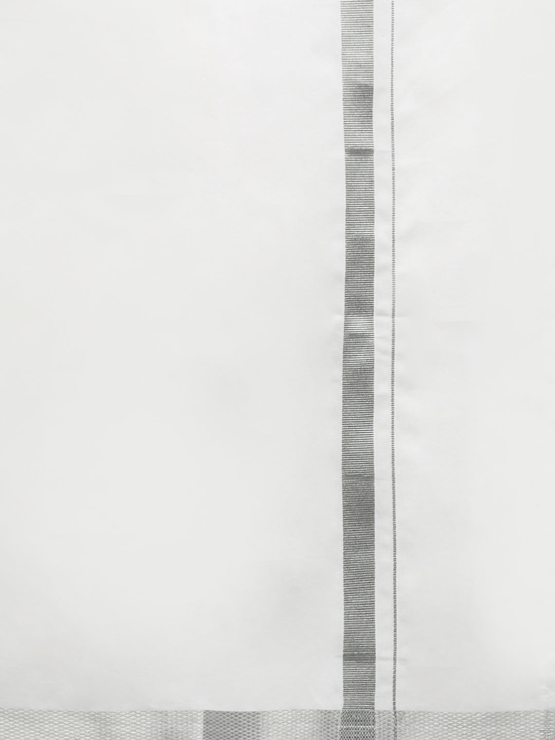 Men Cotton Blend Double Layer White Dhoti with 3/4"Silver Jari Border Ivory