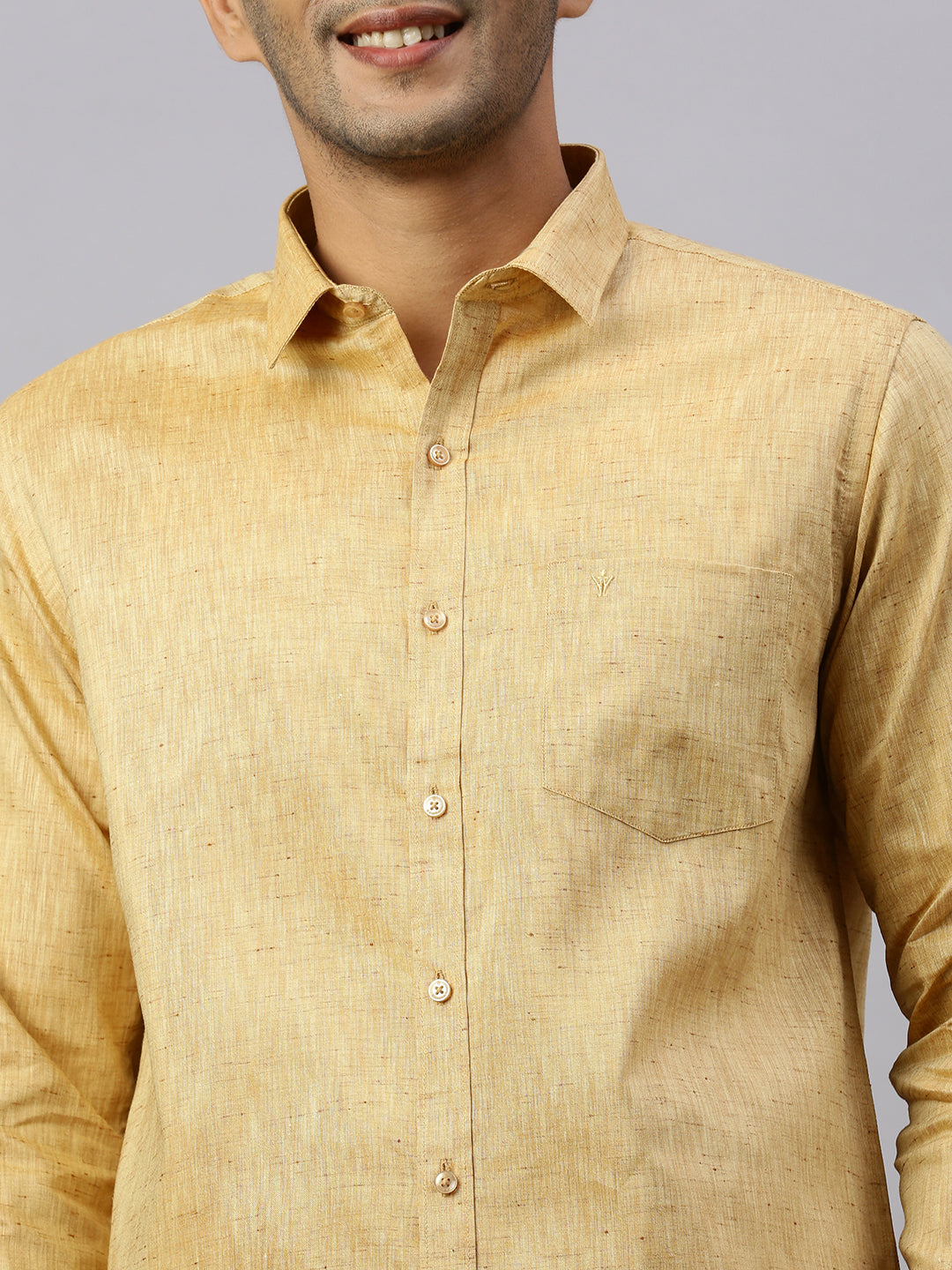 Men Cotton Rich Mustard Shirt and Tissue Dhoti Set C1