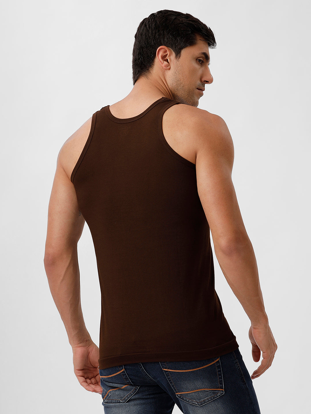 Men 100% Combed Cotton C.Brown Vest RN Sukra (Pack of 2)