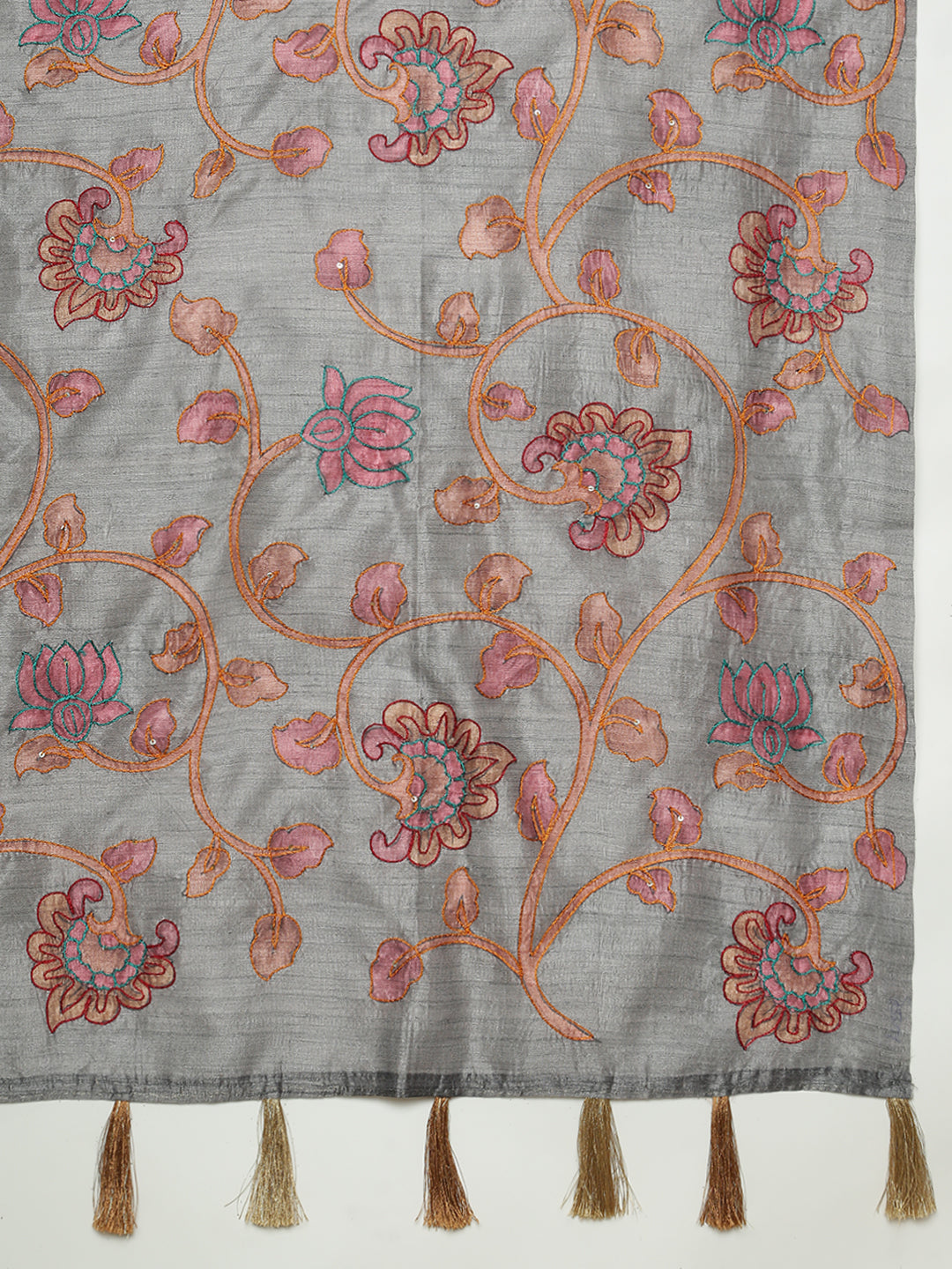 Women Grey Semi Raw Silk Embroidered Saree SRS111