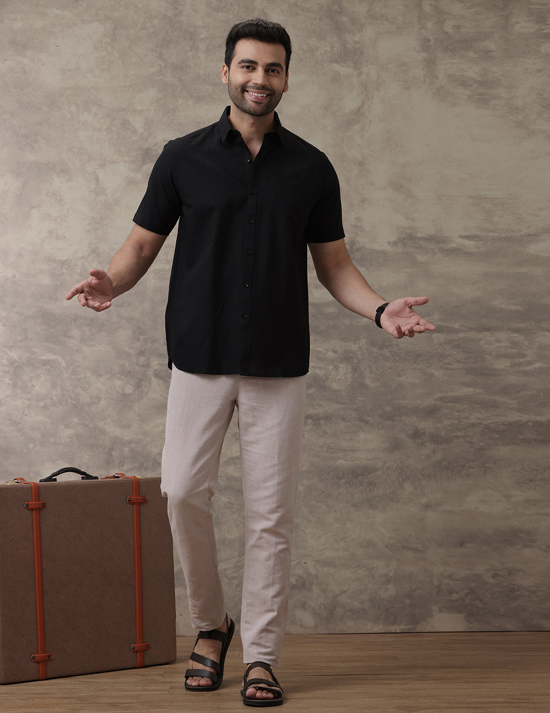 Men Pure Linen Black Shirt L60