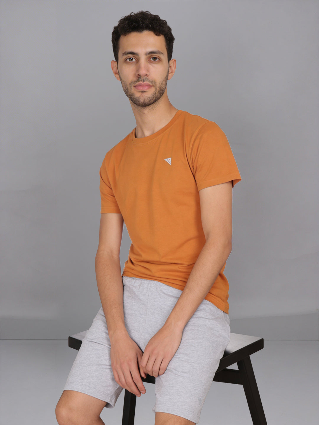 Men Mustard Crew neck T-Shirt with Grey Shorts Combo ES3